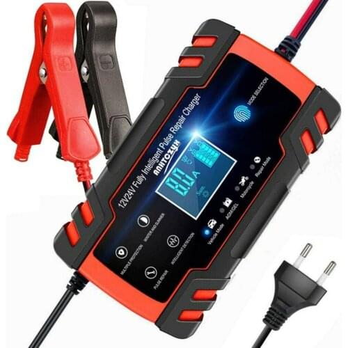Intelligent Car Battery Charger EU Plug Portable Red Automatic 12V/8A 24V/4A 12V Motorcycle Pulse Repair