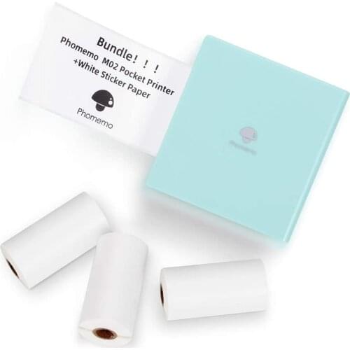 Phomemo M02 Pocket Printer- Mini Bluetooth Thermal Printer with 3 Rolls White Sticker Paper, Compatible with iOS + Android