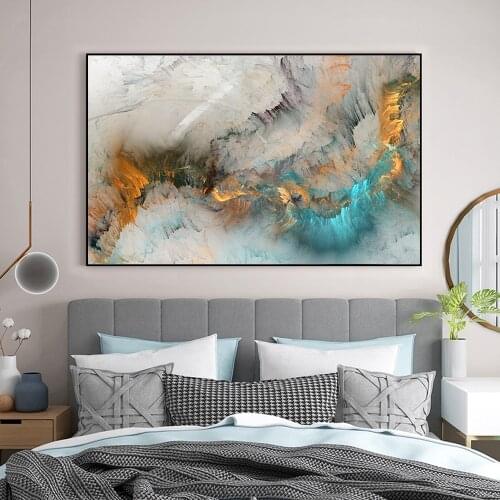 Canvas Paintings Abstract Blue Golden Mountains Posters and Prints Art Wall Picture For Living Room Home Wall Decor