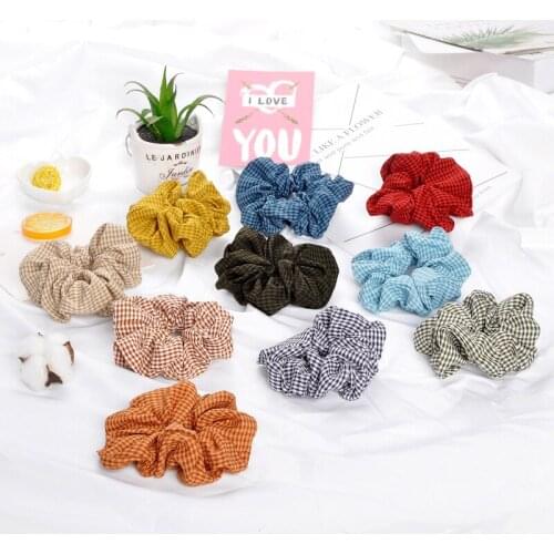 Plaid Cloth Scrunchies Women Lady Elastic Hair Rubber Bands Accessories For Girls Tie Hair Ring Rope Ponytail Holder Headdress