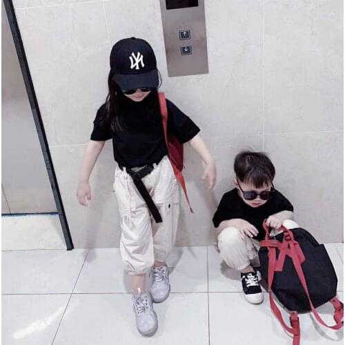 Childrens Clothing Set Infant Toddler Baby Boys Girls Clothes Fashion Solid Tops T Shirt +pants with Belt Suits Outfits 2-8Y