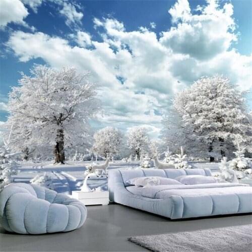 Beautiful winter snow landscape HD Elk living room TV background wall professional production wallpaper mural custom home wall