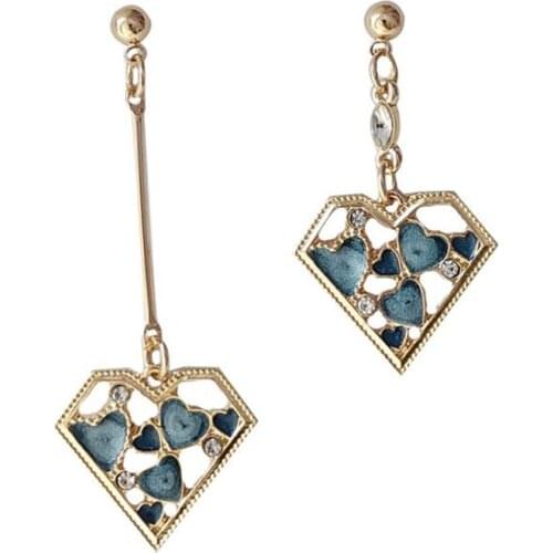 Creative Asymmetric Earrings for Women Metal Heart-Shaped Crystal Female Drop Earrings Party Fashion Jewelry Accessories