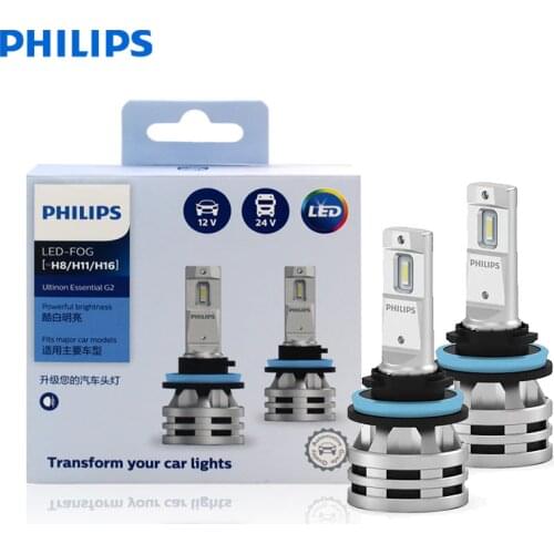 Philips LED H8 H11 H16 New Ultinon Essential Gen2 12V/24V 24W LED G2 6500K White Light Auto Lamps Fog Bulbs 11366UE2X2 2pcs