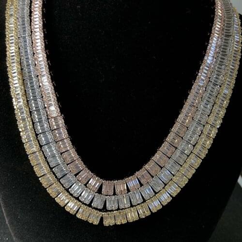 Mens sparkling tennis necklace with ice baguette CZ tennis chain hip hop Necklace