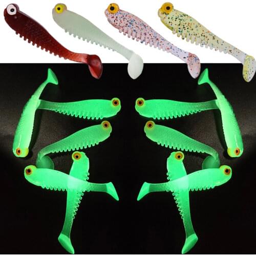 20pcs Soft Fishing Lures Simulation Silicone T-tail Luminous Luya Baits Fake Artificial Night Fishing Lures Fishing Accessories