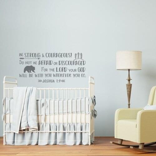Bible Verse Wall Decals Nursery Joshua 1:9 Be Strong and Courageous Explorer Forest Wall Decal Vinyl Boys Kids Room Decor Z980