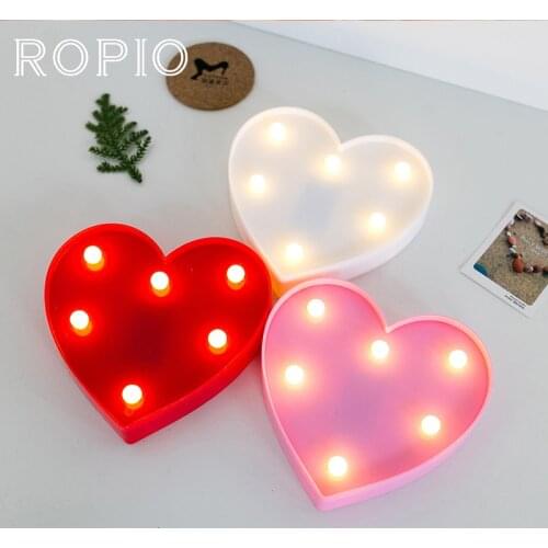 ROPIO LED Night Lights Romantic 3D Love Heart Marquee LED Night Light Letter Lamps Red Pink White Wedding Party For Indoor Decor