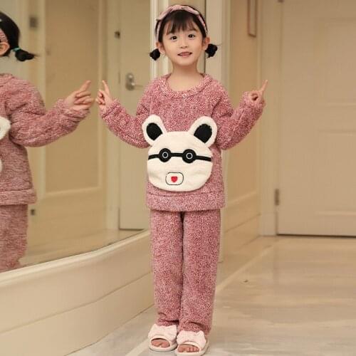 New 2-14y Children Winter Fleece Pajamas Warm plush Sleepwear Girls Loungewear Coral Fleece Kids Pijamas Homewear Pyjama Sets