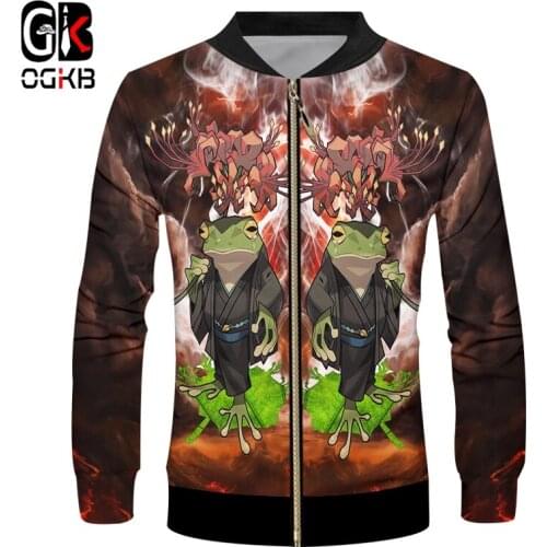 OGKB Factory Digital Full Body Print Mens Hip Hop 3D Frog And Toad Zip Jacket Streetwear Clothes Wholesale