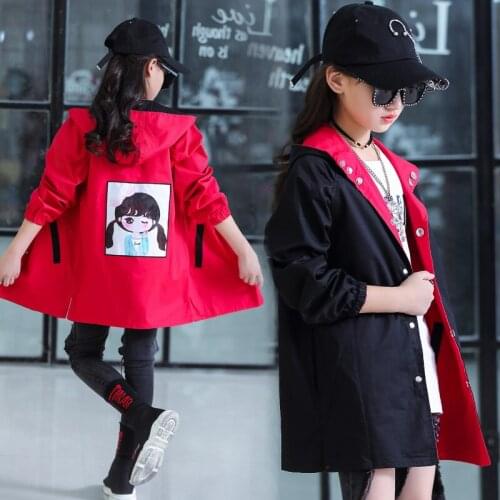Autumn 2020 girls new Korean version of the coat in the big boy spring 5-14 years old childrens long Outdoor windbreaker