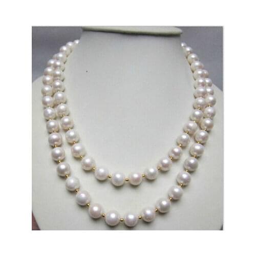 Double strands 9-10mm south sea round white pearl necklace 18inch19inch>Selling jewerly free shipping