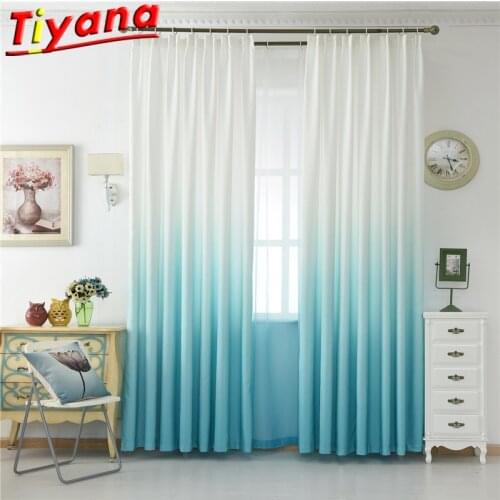 Green Gradient Semi-Blackout Curtains for Living Room Blue/White Stitching Tulle for Kitchen Balcony Customizable Yarn #VT