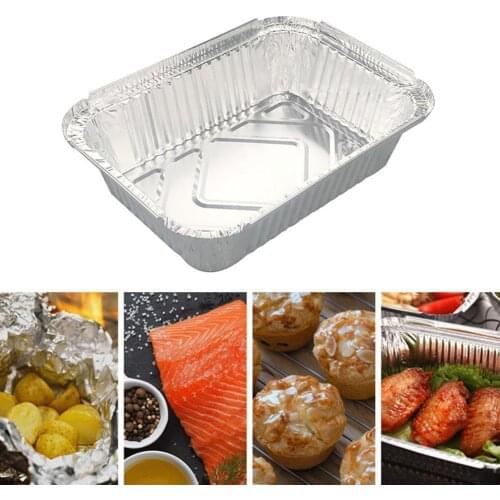 50Pcs 260/450/600/850/1100ml Disposable BBQ Rectangle Aluminum Foil BBQ Baking Pan High Temperature Resistance Tray Container
