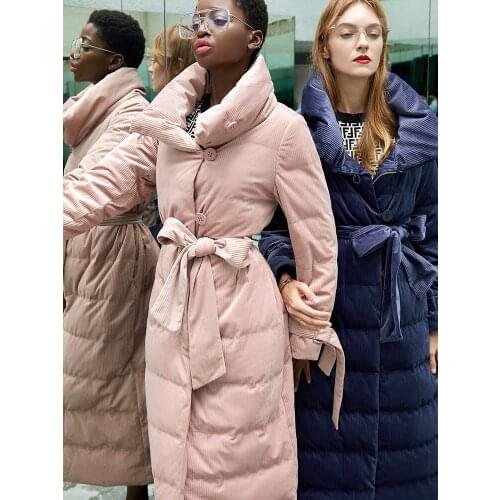 Down jacket fashion women down jackets 2018 winter outerwear warm, cultivate morality corduroy long knee down parka overcoat
