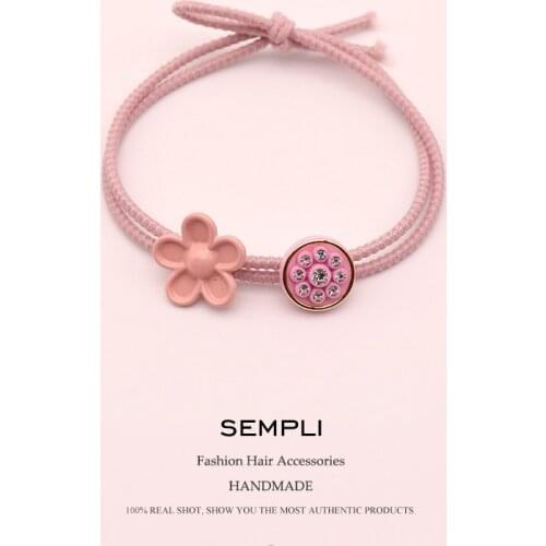 Sempli Rhinestone Flower High Elasticity Elastic Hair Bands For Kid Children Korean Style Rubber Bands Hair Accessories Headband