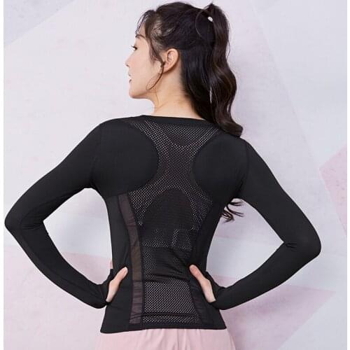 Willarde 2020 BK Sexy Yoga Shirt Long Sleeve Womens Gym Tops Quick Dry Training Tees O-Neck Sport Tops Mesh Spliced