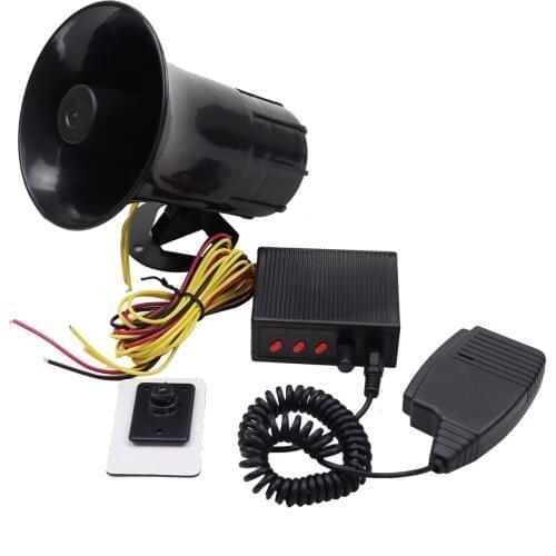 YHAAVALE 3 Sound Loud Car Warning Alarm Police Fire Siren PA Speaker 12V Air Horn Megaphone 122dB With MIC System