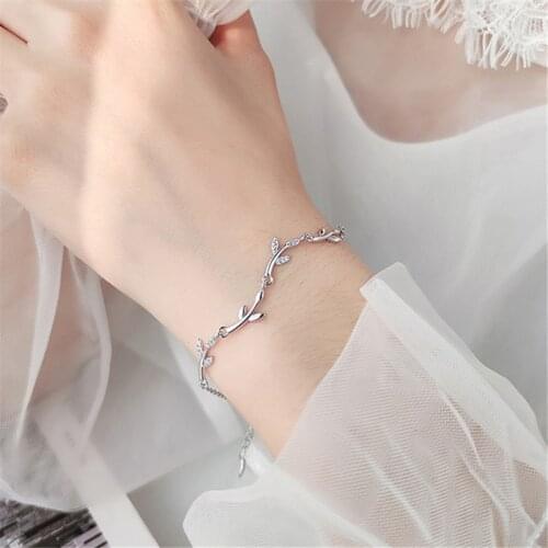 925 Sterling Silver Leaf Charm Bracelet &Bangle For Women Wedding Party Elegant Jewelry Pulseras Mujer SL204