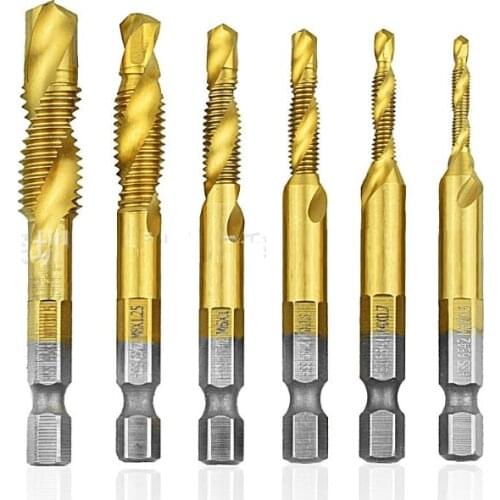 1/4'' Hex HSS High Speed Steel Thread Spiral Screw M3 M4 M5 M6 M8 M10 Metric Composite Tap Twist Drill Bit 6PCS/SET