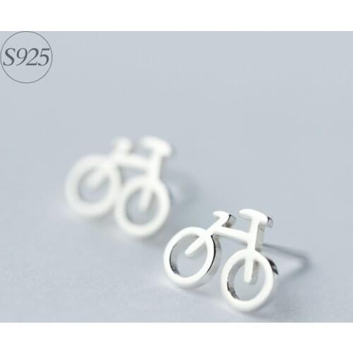 1pair Real. 925 Sterling Silver Bike bicycle Cycle stud Earrings for women girls Rider Sterling-Silver-Jewelry GTLE633