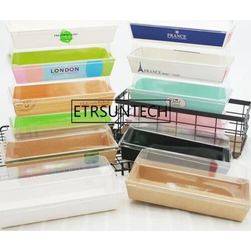 100sets 19*8.5*6CM Wrap Boxes Long Bread Box Transparent Rectangle Sandwich Box Puff Cake Packing Boxes