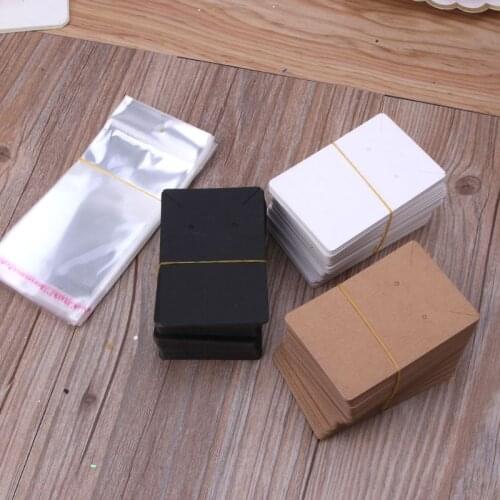 100Pcs Blank Kraft Paper Jewelry Packaging Card Tags Used For Necklace Earring Display Cards with 100Pcs Self-Seal Bags