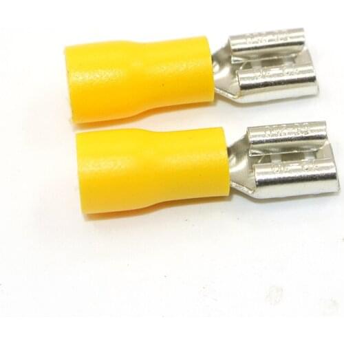 1000pcs/lot Yellow 12-10AWG INSULATED 6.3mm 1/4" FEMALE BLADE CRIMP TERMINALS CABLE/WIRE CONNECTORS