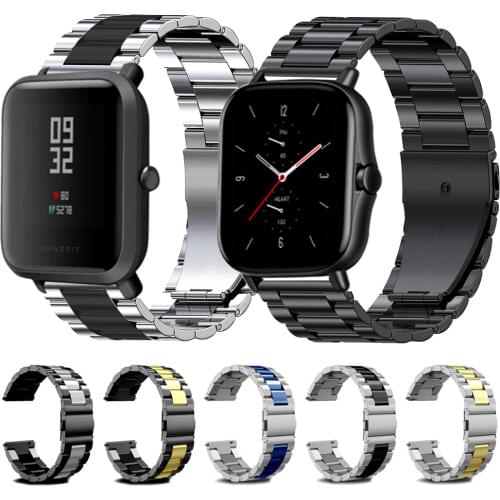 20mm 22mm Metal Stainless Steel Wrist Strap for Huami Amazfit GTS 2/2e/2mini Watch Band for Amazfit Bip Watch Luxury Bracelet