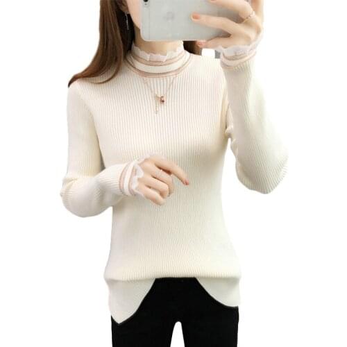 2020 Half-high Collar Pullover Sweater Womens Autumn And Winter New Lace Bottoming Shirt With Knitted Sweater