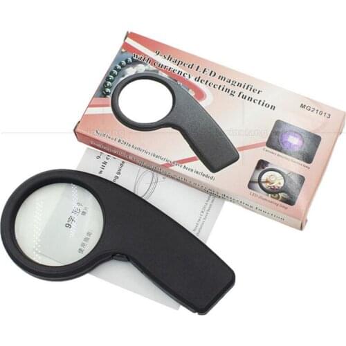 5 Times 50mm Glass Lens Handheld LED Illuminated Magnifying Glass Reading Children Educational Toy Magnfier with 2pcs LED Lamps