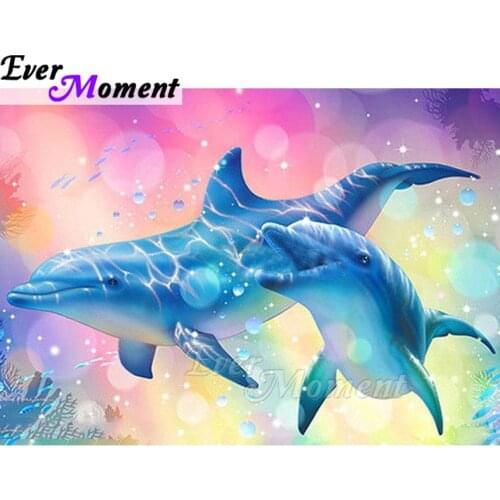 Ever Moment Diamond Painting Blue Dolphin Full Square Drill Mosaic Picture Of Rhinestone Diamond Embroidery Cross Stitch ASF1745