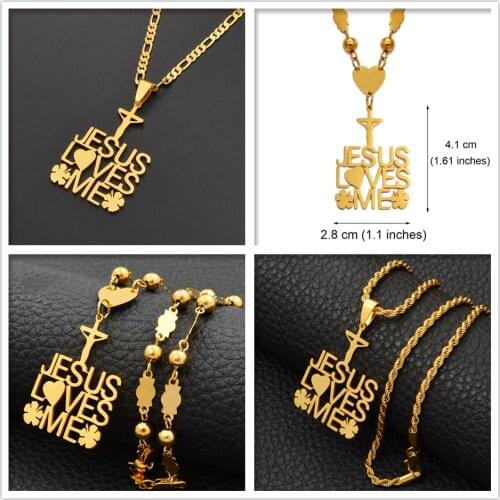 Anniyo Flower Cross Jesus Loves Me Pendant Necklaces Women Men Girl Boy Chuuk Micronesia Guam Hawaii Religion Jewelry #118421