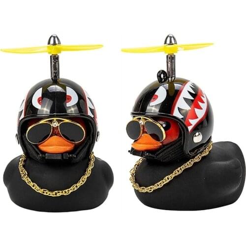 Car Ornament Duck with Helmet Broken Wind Small Black Duck Road Bike Motor Riding Cycling Car Accessories Interior Without Light