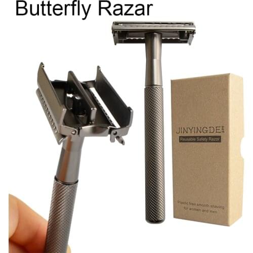 Butterfly Safety Razor Mens Private Label Body and Face Shave Matte Black Women Metal Safety Shaving Razor With Razor Blades