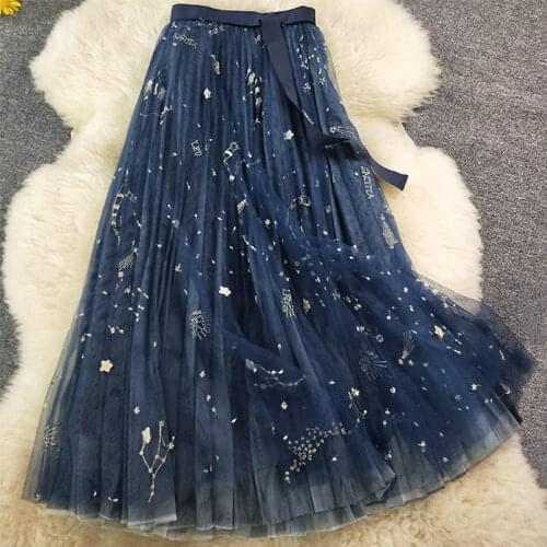 Star Embroidery Multi New level 12 meter Mesh Skirt in the Long Fairy Pleated Half length Skirt