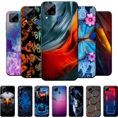 For Realme C15 Case Black TPU Shell on C15 Soft TPU Silicone Phone Case For OPPO Realme C15 c15 6.5" Shockproof Back Cover Coque