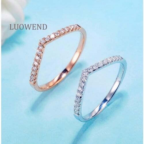 LUOWEND 18K White Gold (AU750) Engagement Ring Anniversary Gold Rings Diamond Jewelry Natural Diamond Ring for Women Wedding