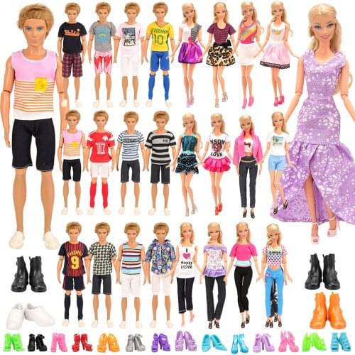 Fashion Handmade 34 Items/set=10 Ken clothes 4 Ken Shoes Doll Accessories Random Toys 10 Shoes 10 clothes For Barbie Dressing