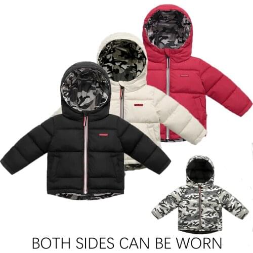 Fashion Winter Boys Coats Cotton Jacket for Girls Childrens Jacket for Boys New Baby Clothing Camouflage Wearable on Both Sides