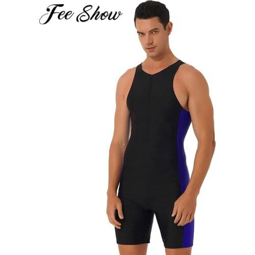 Summer Men One-piece Swimwear Swimsuit Sleeveless Front Zipper Swimming Shorts Bodysuit Triathlon Wetsuit Bathing Suit Beachwear
