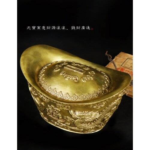 Cobre Yuanbao ornamento puro cobre tesoro cuenca dragón Fénix oro Yuanbao Zhaocai Fengshui tienda apertura depósito tanqu
