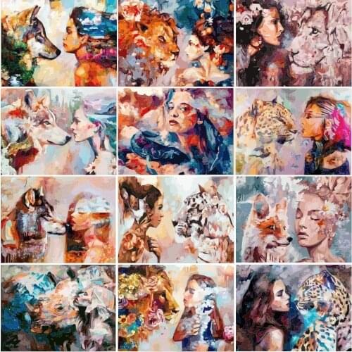 Beauty And Animals DIY Oil Painting By Numbers For Adults on Canvas Kit Draw Color Acrylic Paint Home Wall Art Picture Gift