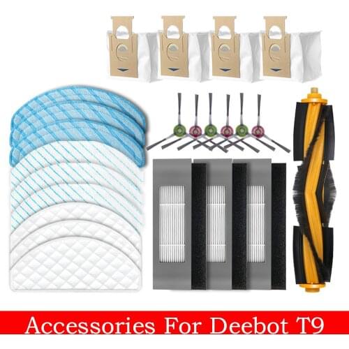 Hepa Filter Mop Pads Main brush Side Brush Roller Cover Suit For ECOVACS DEEBOT T9 Vacuum Cleaner Robot