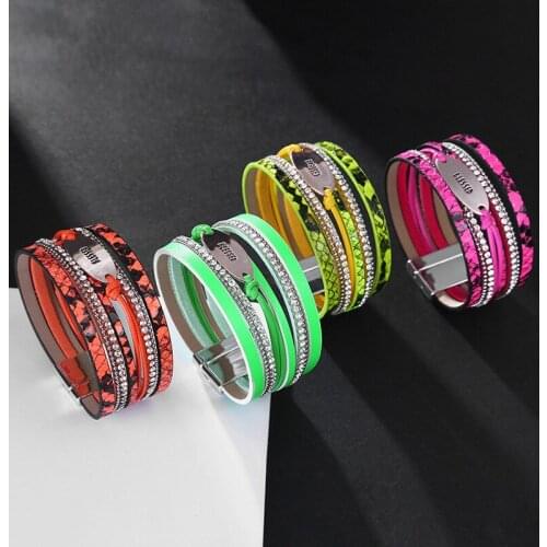 2021 new fahsion multi-layer wrap charm leopard pu leather magnetic bracelets for women girl wedding party jewelry gift