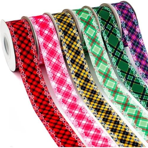 New Lace Check Tapes Printed Plain Grosgrain Ribbons 10Yards for DIY Crafts Handmade Accessories