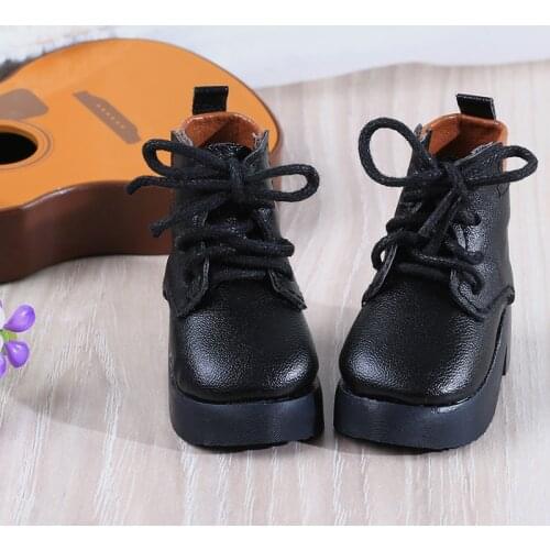 BJD doll shoes 1/6 size SD fashion casual high tube lacing circular toe shoes leather cool fashion classic black ankle boots