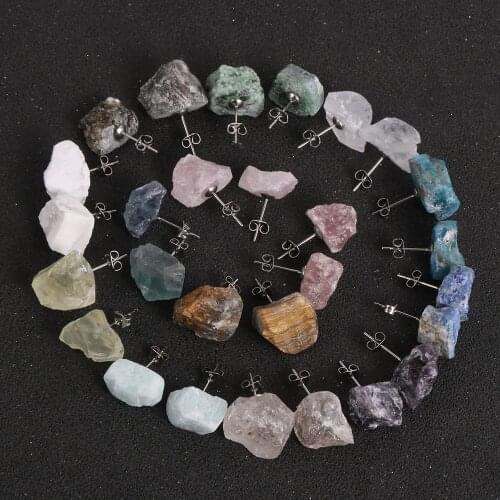 Original Irregular Natural Stone Stud Earrings 14 Style BOHO Crystal Blue Apatite Stainless Steel Earrings For Women Girls