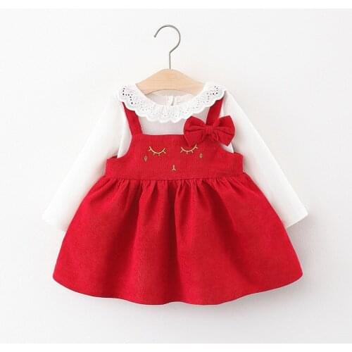 Autumn Baby Girls Long Sleeve T-Shirt + Cartoon Cat Overalls Sundress Kids 2Pcs Pleated Cute Dress Vestidos