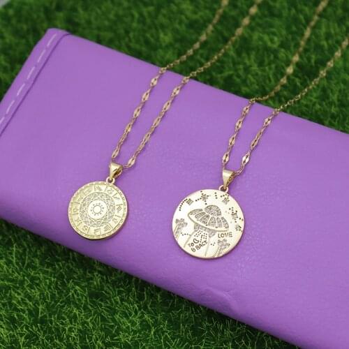 Constellation Choker Necklace Women Gift Gold Color Stainless Steel Chain Micro Pave Zircon Pendant Spaceship Love Luck Jewelry